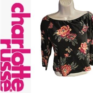Floral Long Sleeve Crop Top 🌺🖤